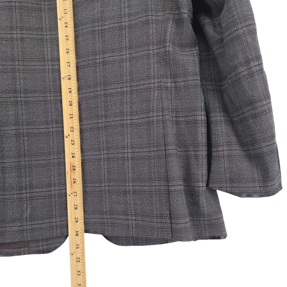 Jos A Bank‎ Traveler Blazer Mens 44R Grey Plaid Wool Blend Tailored Fit